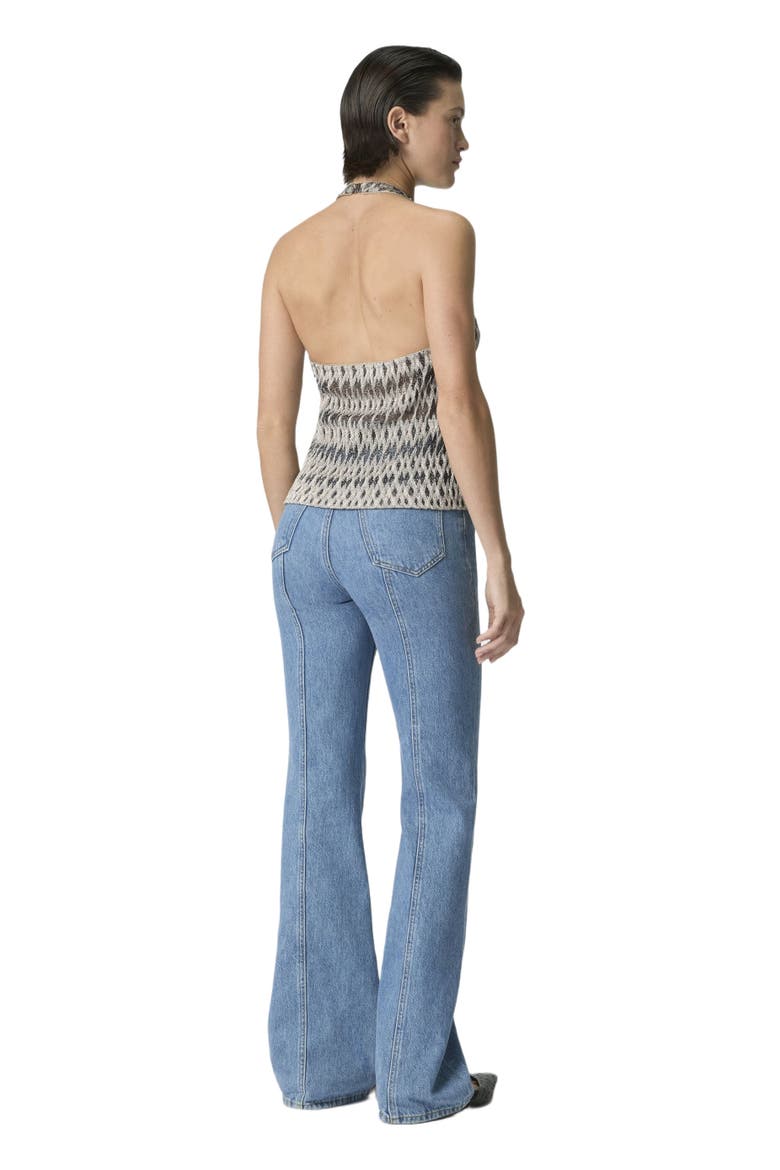 Top In Viscose Blend With 3d Diamond Pattern And Halterneck, Alternate, color, Beige