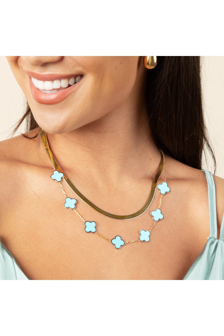 Large Turquoise Clover Necklace, Alternate, color, Turquoise