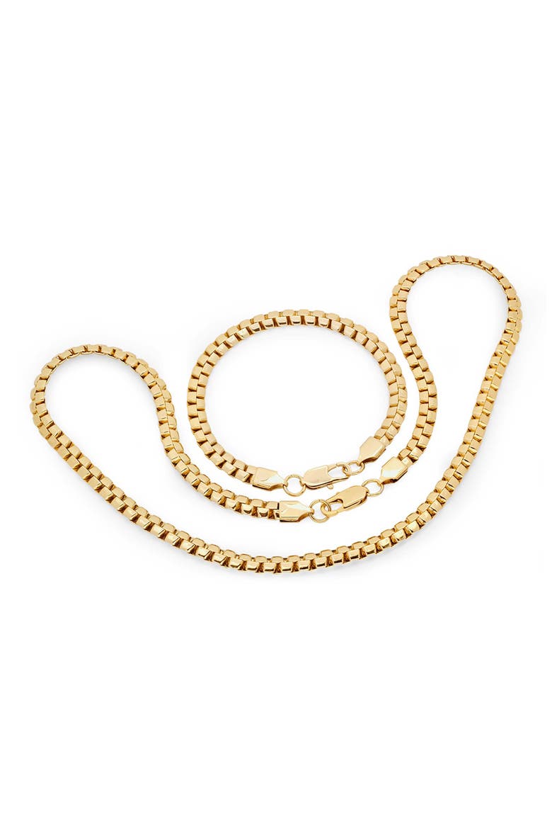 Men's 18K Gold Plated Stainless Steel Box Chain Necklace & Bracelet Set, Main, color, GOLD