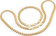 STEELTIME Men's 18K Gold Plated Stainless Steel Box Chain Necklace & Bracelet Set