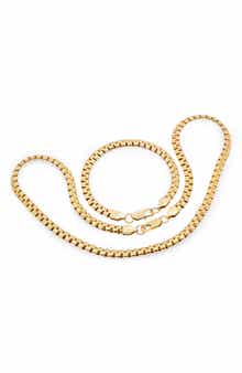STEELTIME Men's 18K Gold Plated Stainless Steel Box Chain Necklace & Bracelet Set
