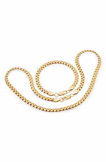 Men's 18K Gold Plated Stainless Steel Box Chain Necklace & Bracelet Set