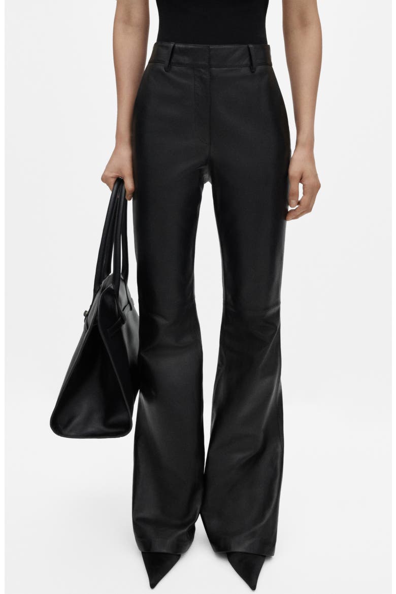Leather Flare Leg Pants, Main, color, BLACK