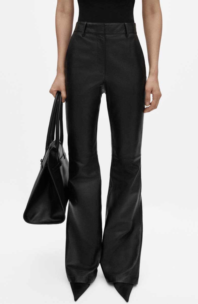MANGO Leather Flare Leg Pants, Main, color, 