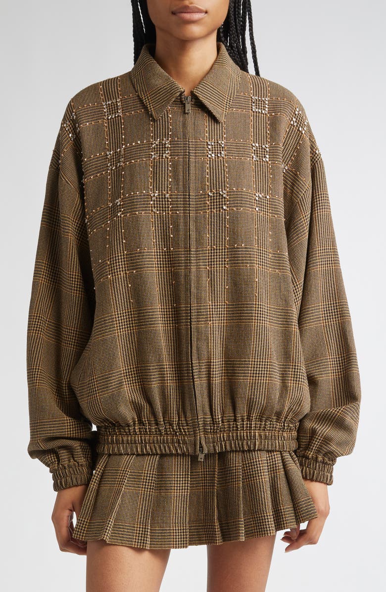 Golden Goose Journey Glen Plaid Crystal Embellished Wool Bomber, Alternate, color, Brown/ Beige