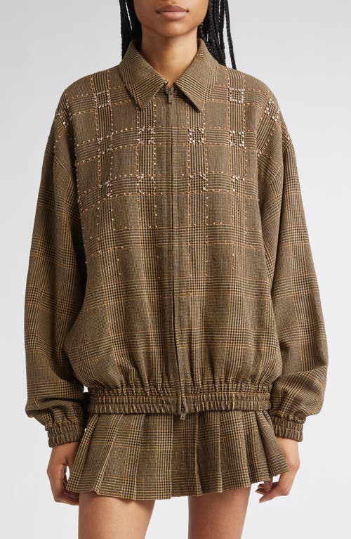 Golden Goose Journey Glen Plaid Crystal Embellished Wool Bomber In Brown
