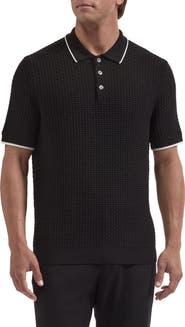 Bugatchi Basket Stitch Cotton Blend Polo Sweater