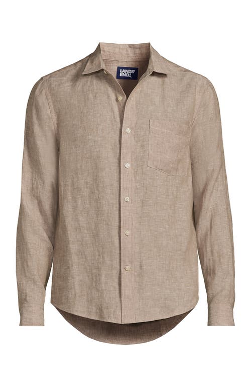 Lands' End Long Sleeve Linen Shirt In Brown