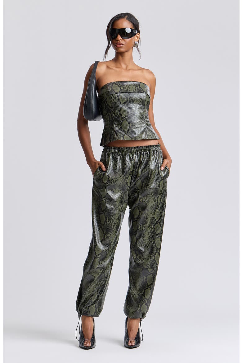 Python Embossed Faux Leather Balloon Pants, Alternate, color, GREEN PYTHON
