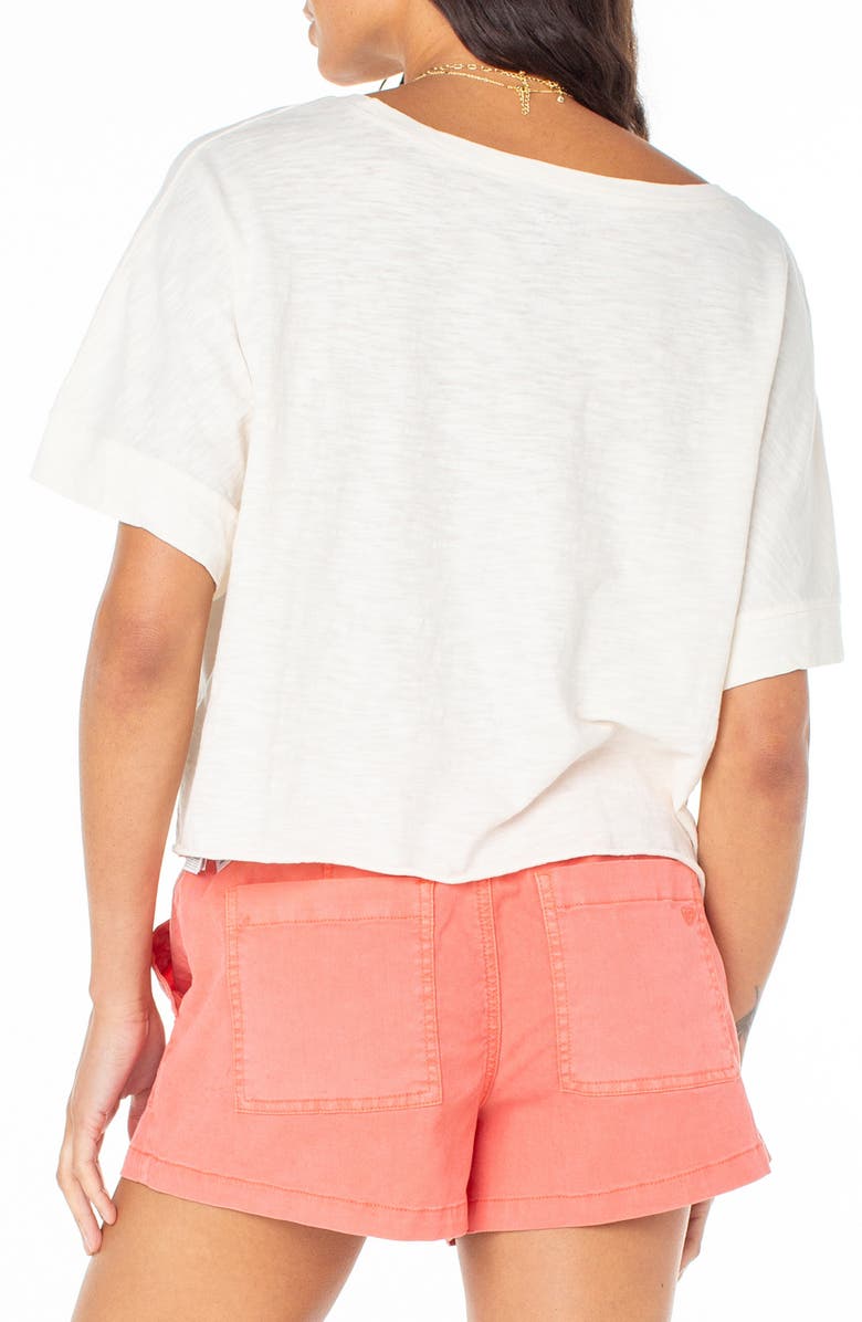 Roxy Palm Stripe Oversize Crop Graphic T-Shirt, Alternate, color, Egret