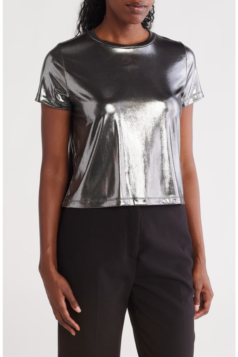 Metallic Crewneck T-Shirt, Main, color, SILVER