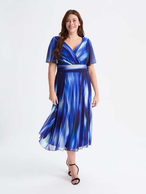 Victoria Ikat Angel Sleeve Midi Dress