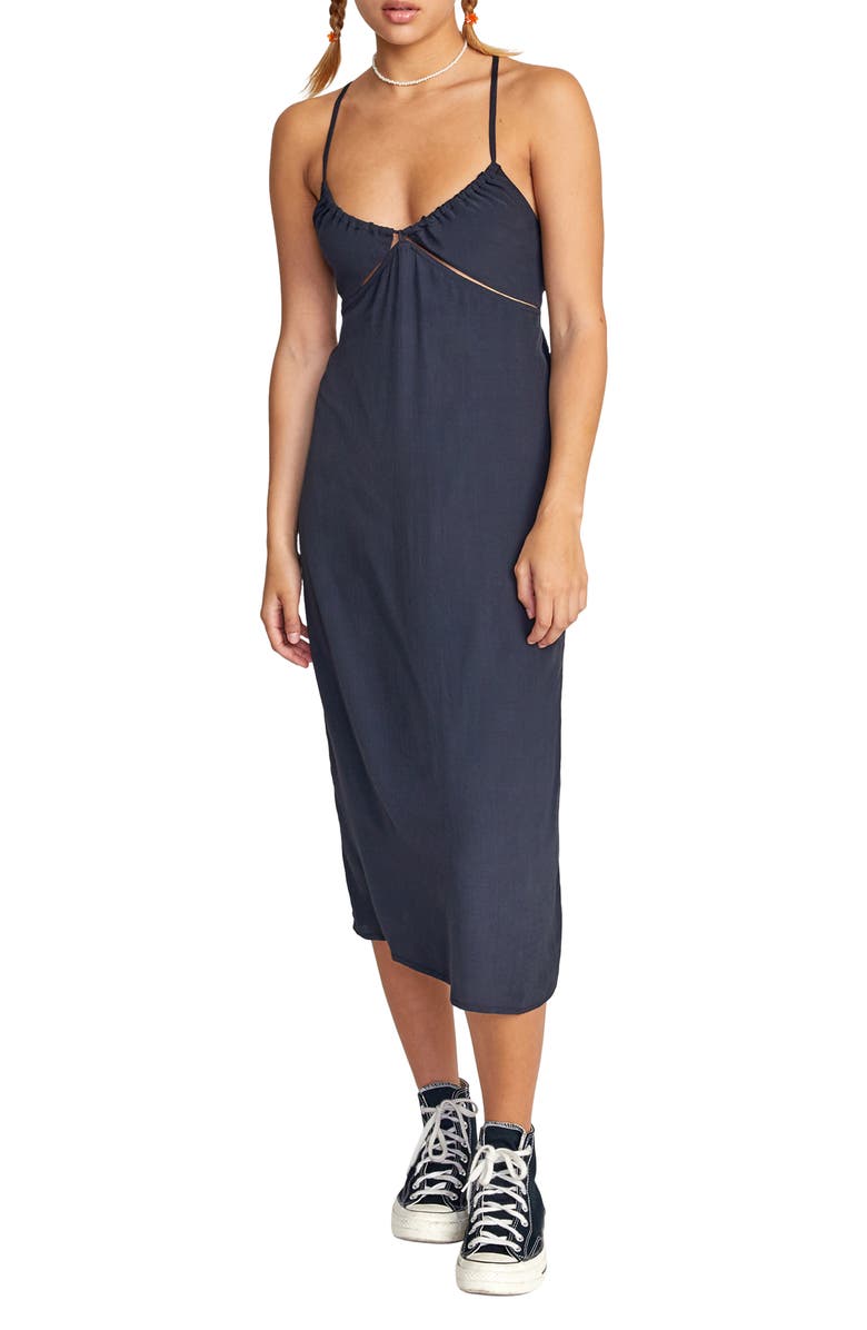 RVCA No Judgement Cutout Midi Dress, Main, color, 