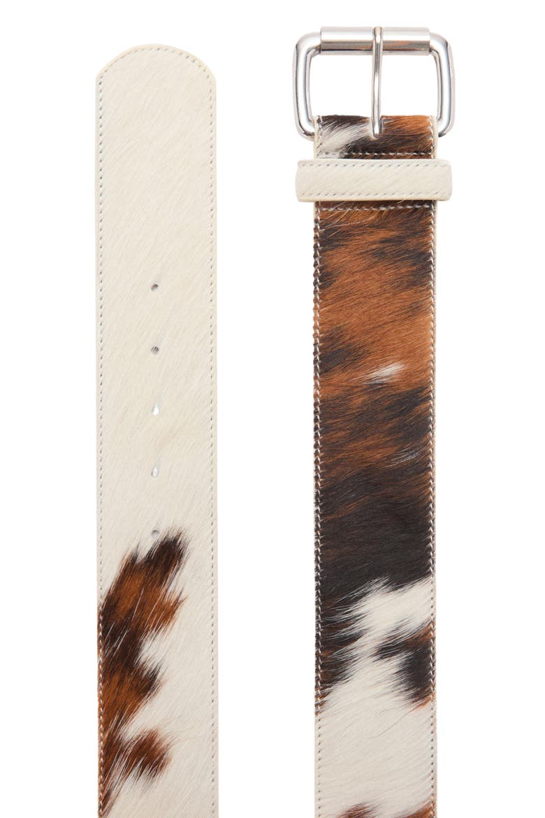 Bovine Print Genuine Calf Hair Belt, Alternate, color, BROWN/WHITE
