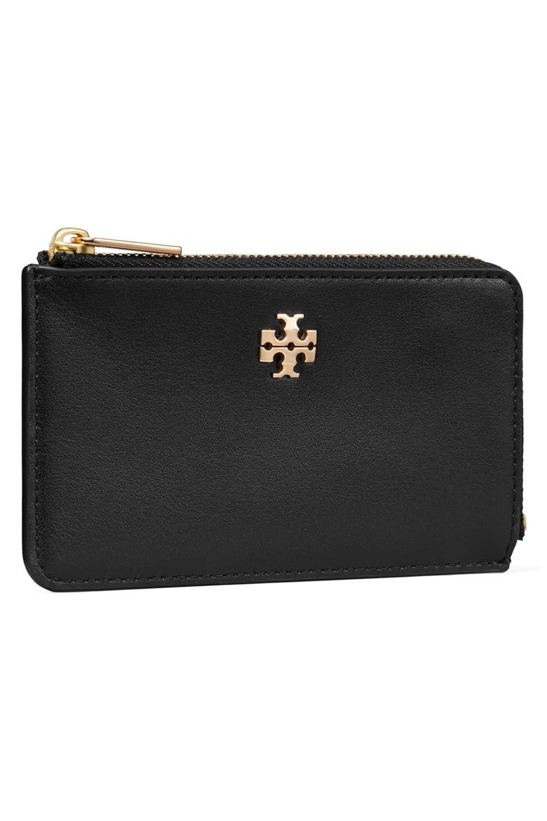 Charlie Zip Leather Card Case, Alternate, color, BLACK