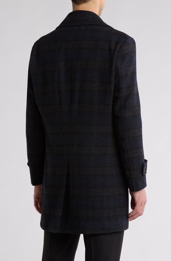 Plaid Wool Blend Overcoat