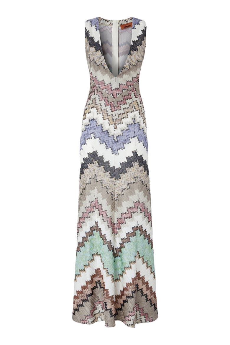 Long Dress In Viscose Lamé With Deep V-neck, Alternate, color, Multicoloured