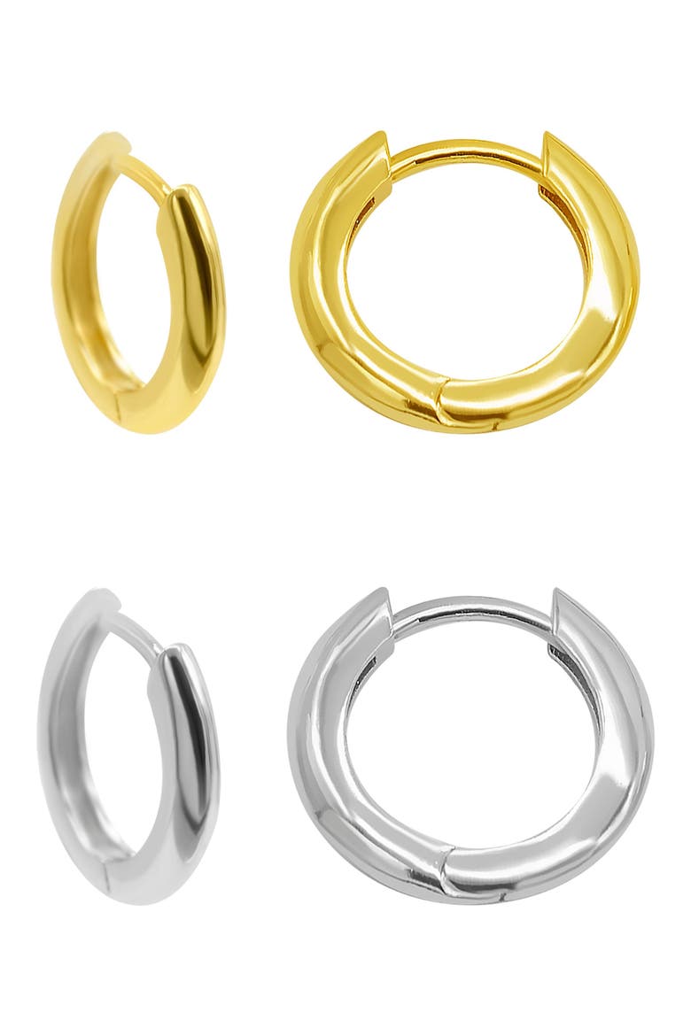 Set of 2 Two-Tone Huggie Hoop Earrings, Alternate, color, MULTI