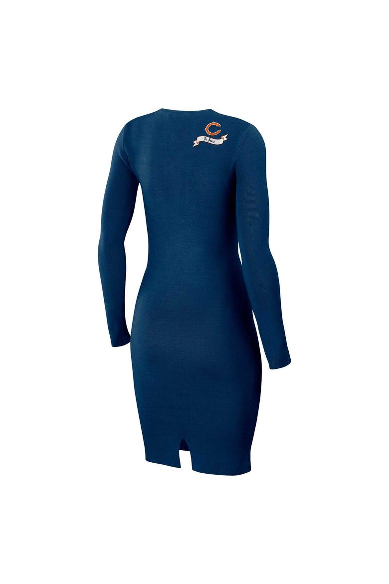 Women's WEAR by Erin Andrews Navy Chicago Bears Lace Up Long Sleeve Dress, Alternate, color, Navy