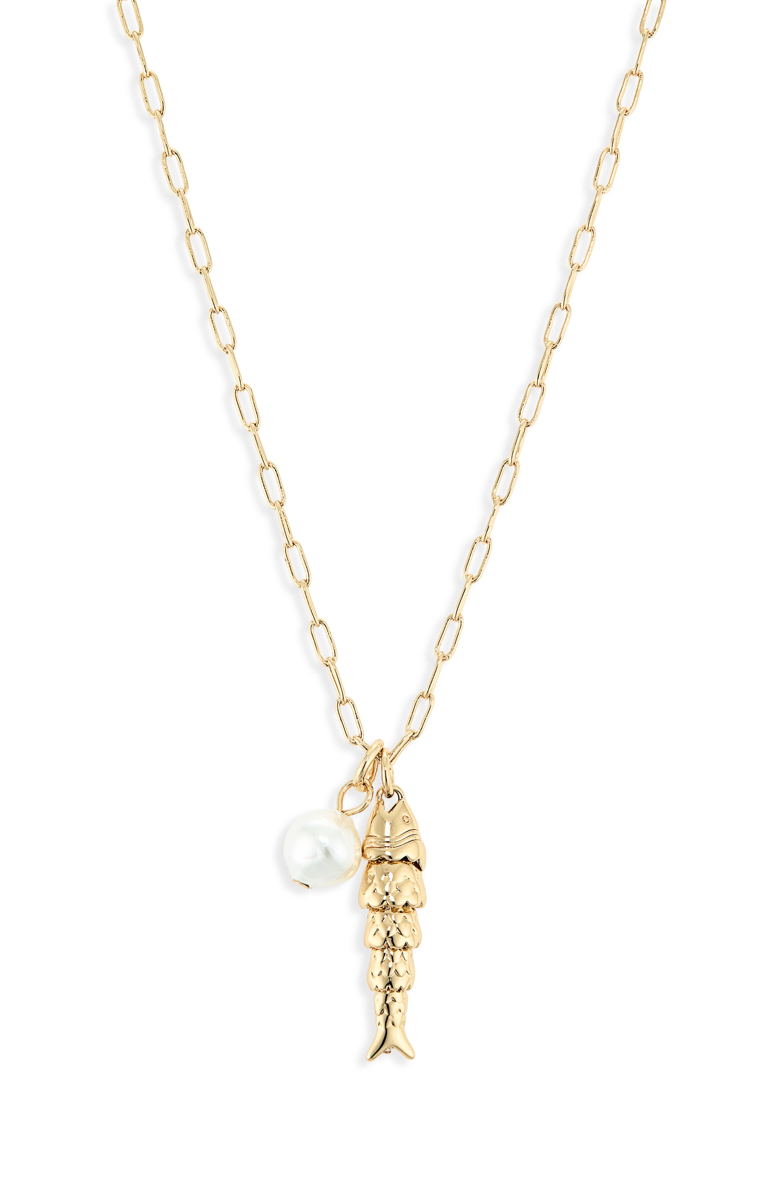 NORDSTROM RACK Demi Fine Faux Pearl & Fish Pendant Necklace