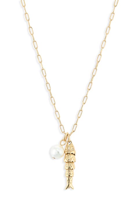 Demi Fine Faux Pearl & Fish Pendant Necklace