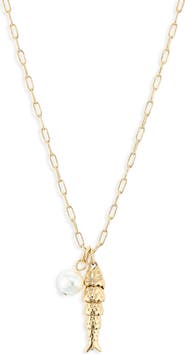 NORDSTROM RACK Demi Fine Faux Pearl & Fish Pendant Necklace