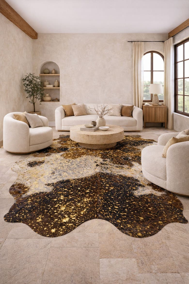 Eco Hides RH Rugs Luma Metallic Gold Cowhide Rug 8'3" × 6'11", Alternate, color, Metallic Gold
