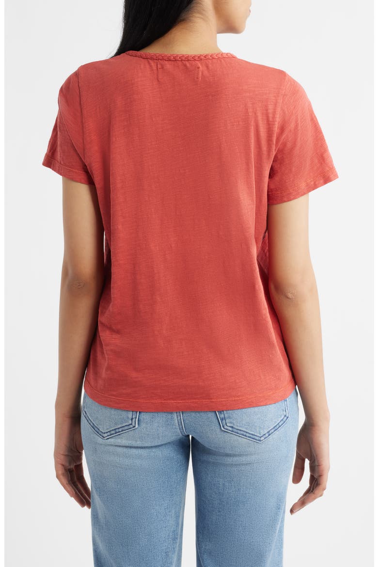 Braided Neck Relaxed Fit Cotton T-Shirt, Alternate, color, BRICK