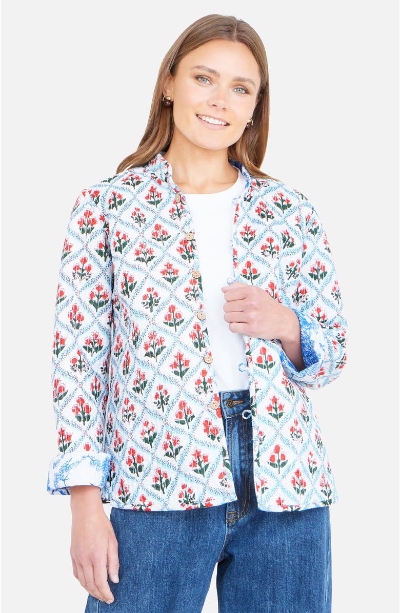 Yumi Palm Reversible Cotton Quilted Jacket, Alternate, color, Blue