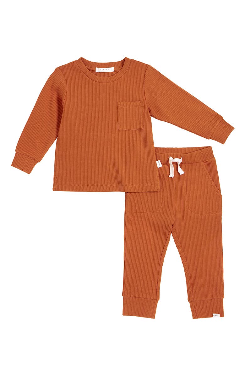 FIRSTS by Petit Lem Rib Long-Sleeve T-Shirt & Pants Set, Main, color,