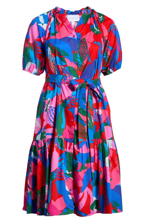 Exene Floral Wynette Tiered Cotton Midi Dress (Plus)
