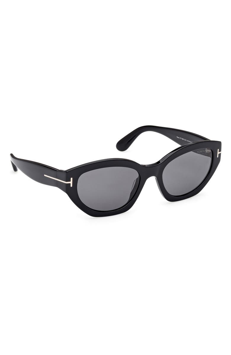 TOM FORD Penny 55mm Polarized Geometric Sunglasses, Alternate, color, Shiny Black/ Eco/ Smoke