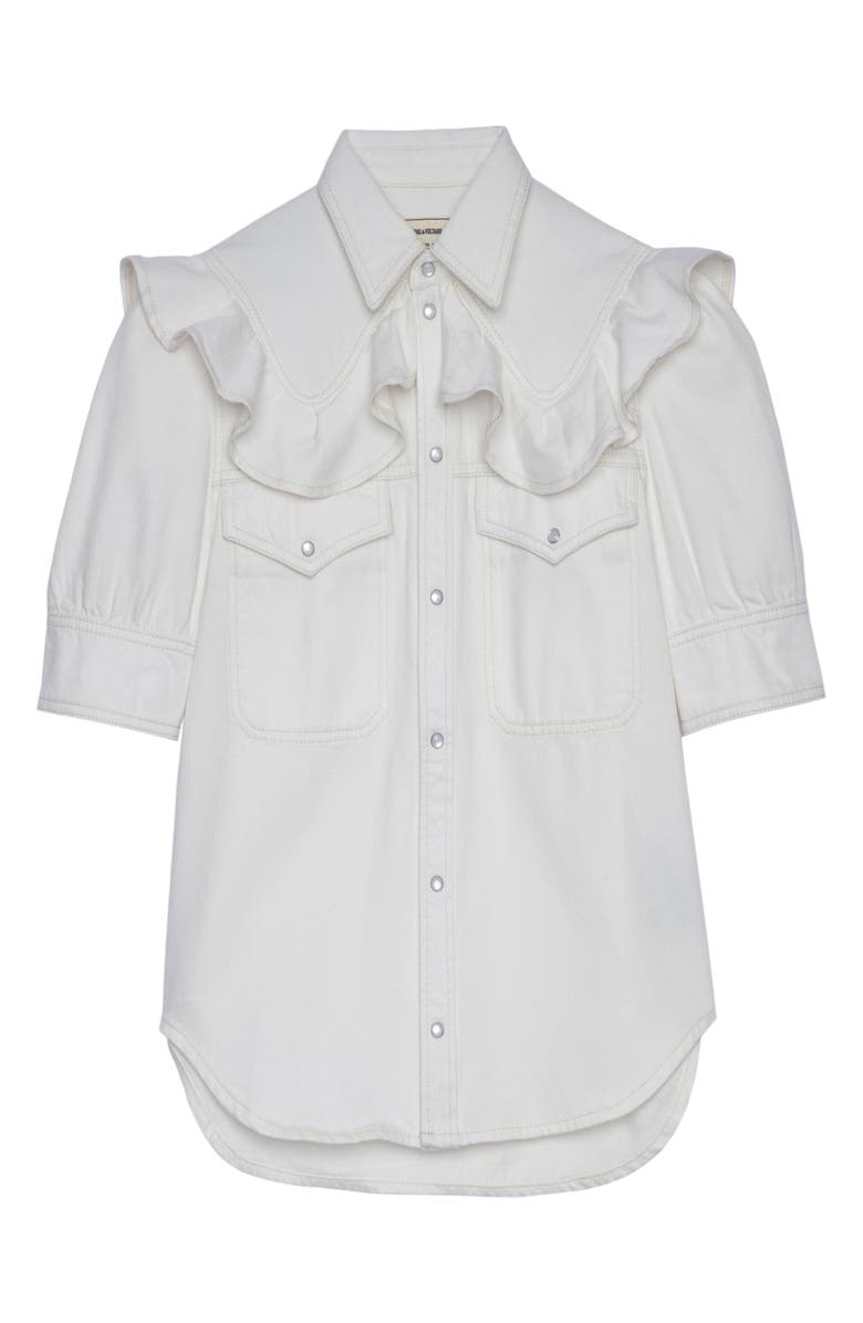 Zadig & Voltaire Toky Ruffle Cotton Denim Shirt, Alternate, color,