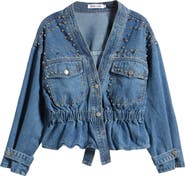 NIKKI LUND Alina Stud Peplum Denim Jacket