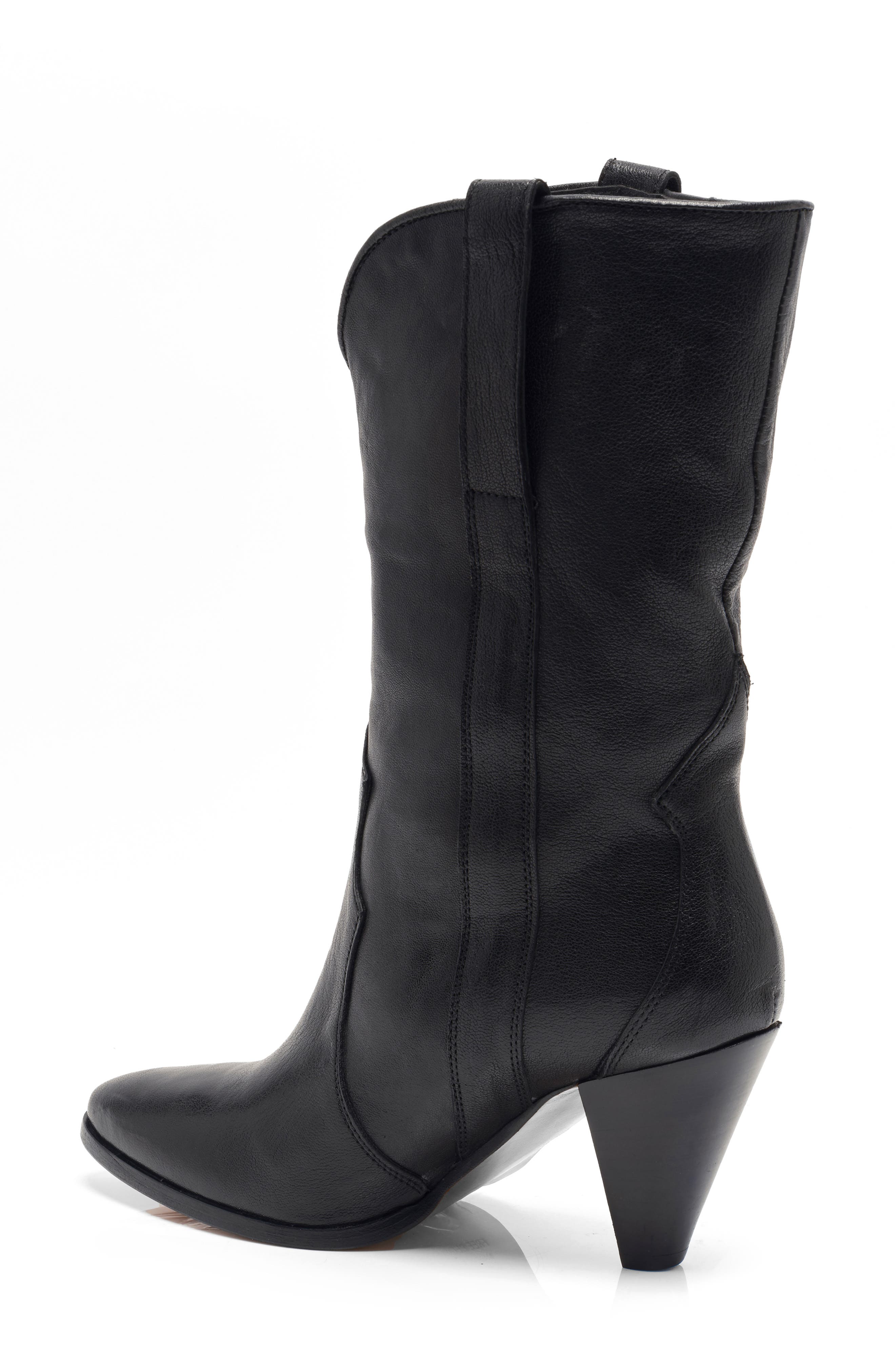 Free People Taper Heel Western Boot, Alternate, color, Black Leather