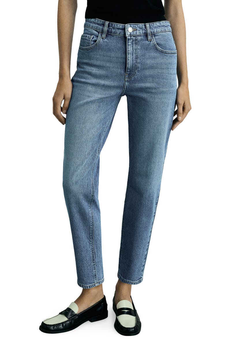 MANGO Comfort High Waist Straight Leg Jeans, Main, color, Medium Blue