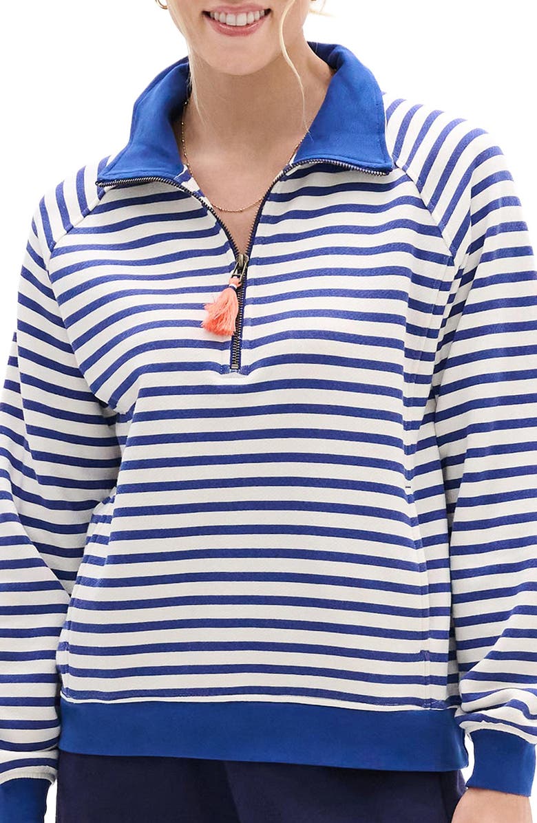 Hatley Mezarine Stripe Quarter Zip Sweatshirt, Alternate, color, Mazarine