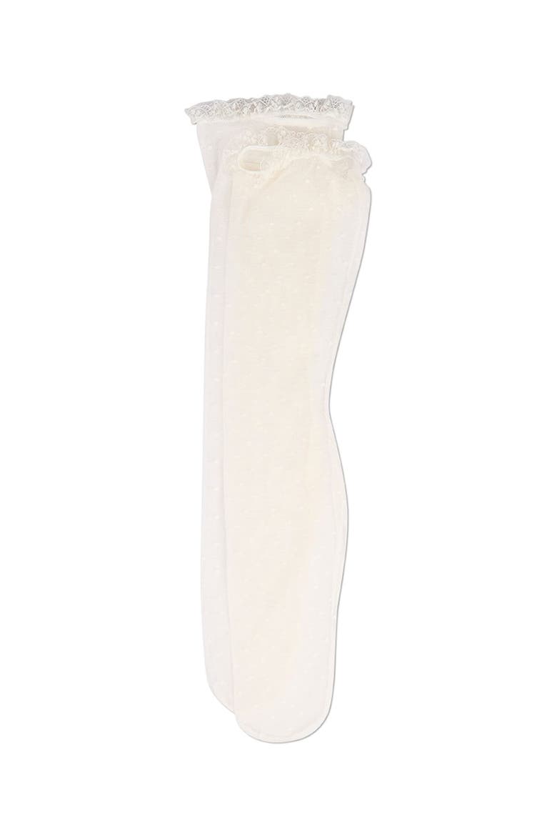 Lace Trimmed Dot Mesh Knee Sock, Alternate, color, Winter White