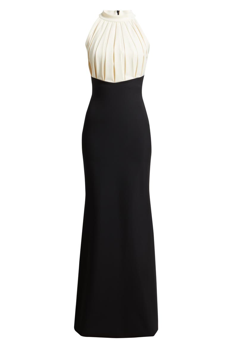 Warda Pleated Trumpet Gown, Alternate, color, BLACK/ CREAM