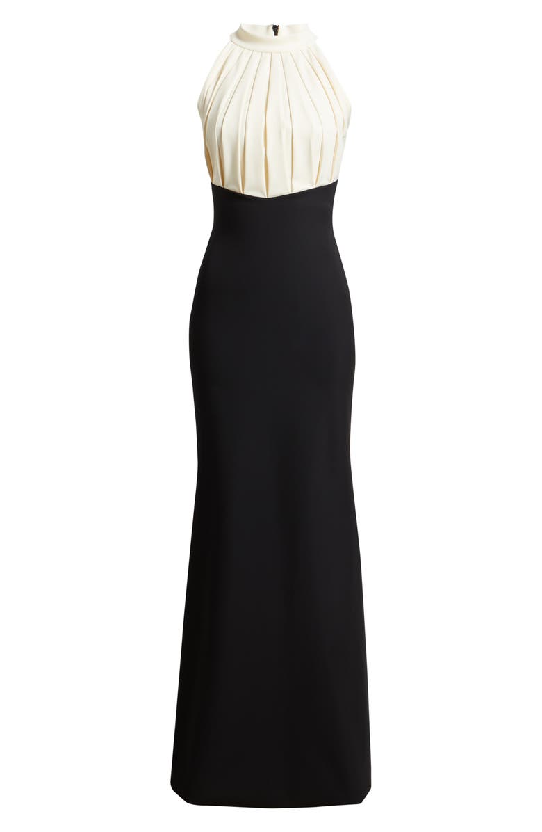 Chiara Boni La Petite Robe Warda Pleated Trumpet Gown, Alternate, color, Black/ Cream