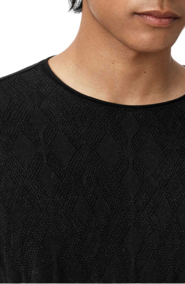 John Varvatos Brycen Broken Argyle Organic Cotton Sweater, Alternate, color, Black