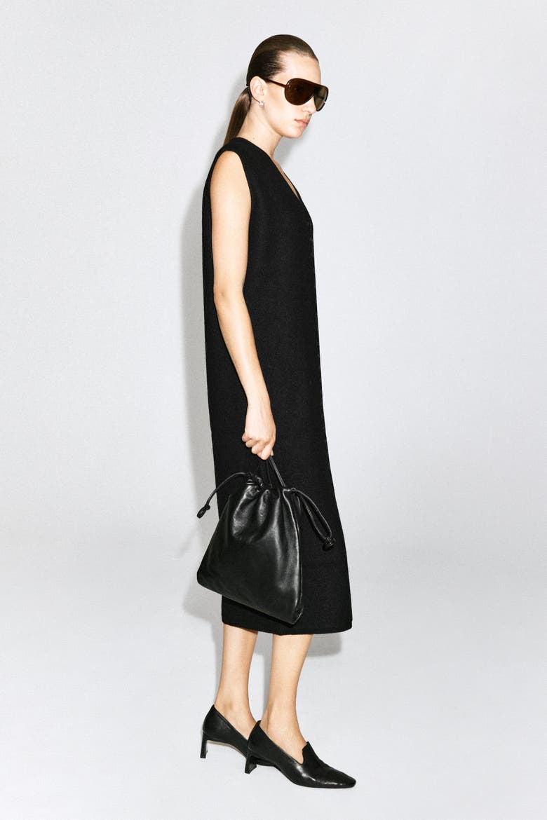 Buttoned Boiled Merino Wool Dress, Alternate, color, BLACK