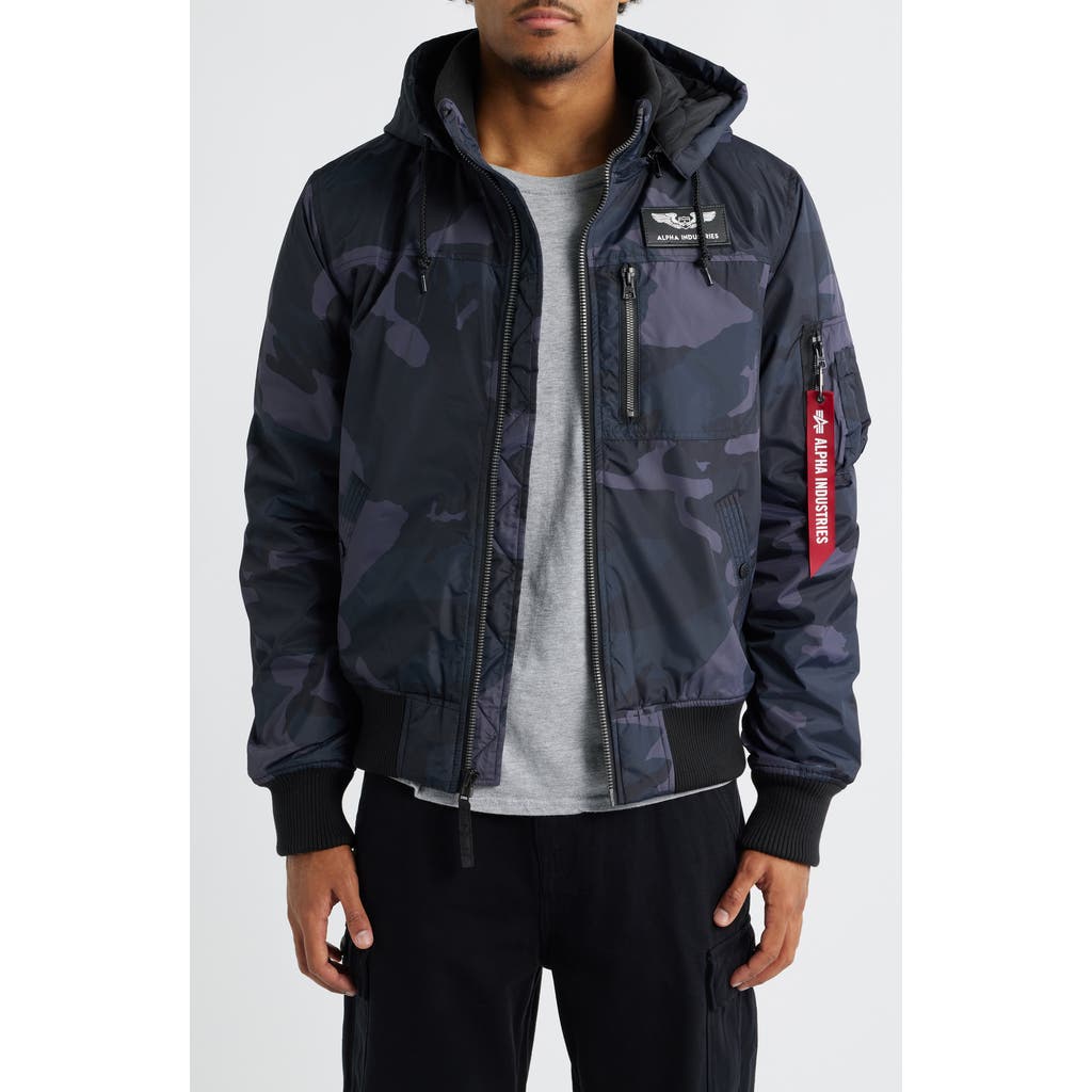 Alpha Industries Hooded Rib Flight Jacket in Black Woodland Camo  product