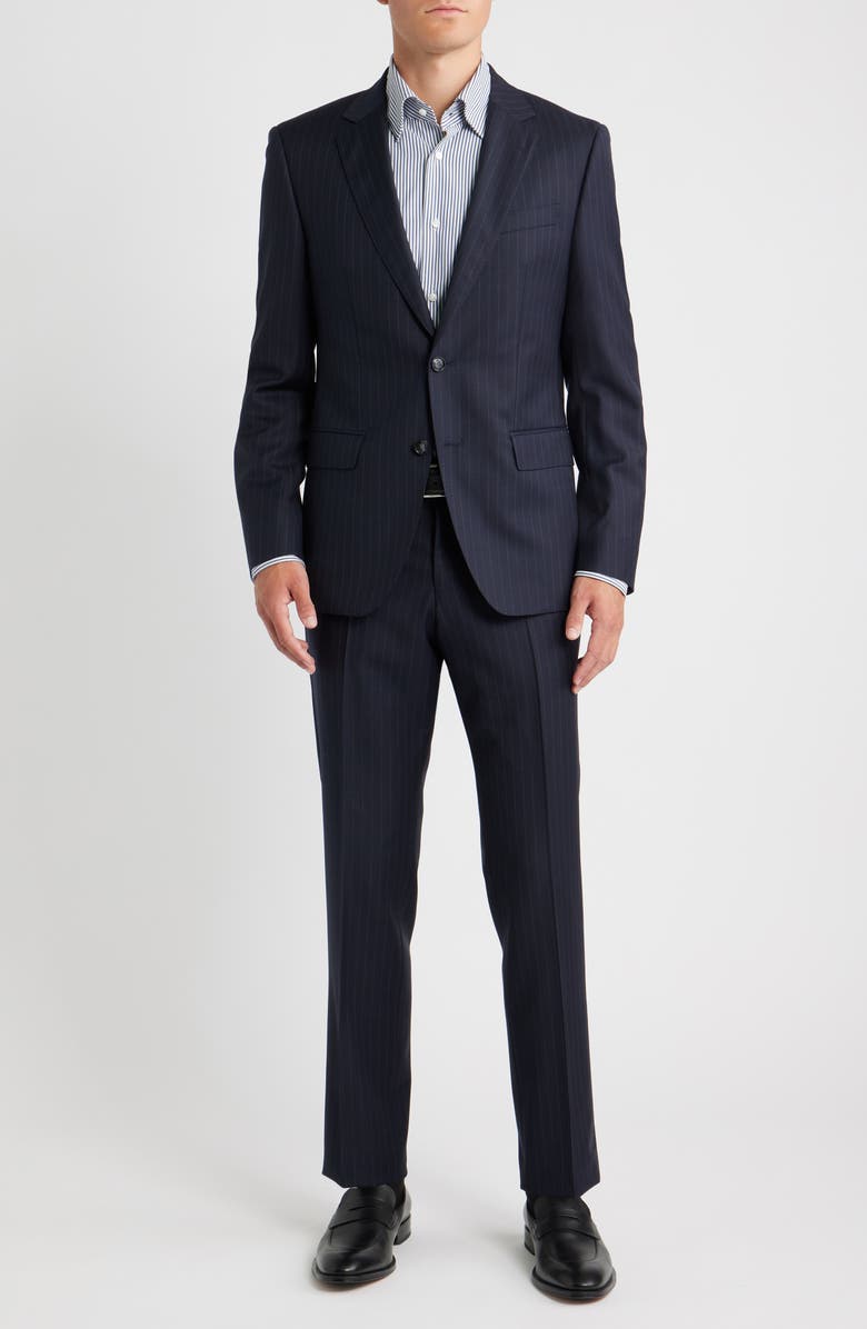 BOSS Huge Slim Fit Navy Pinstripe Wool Suit, Main, color, Dark Blue