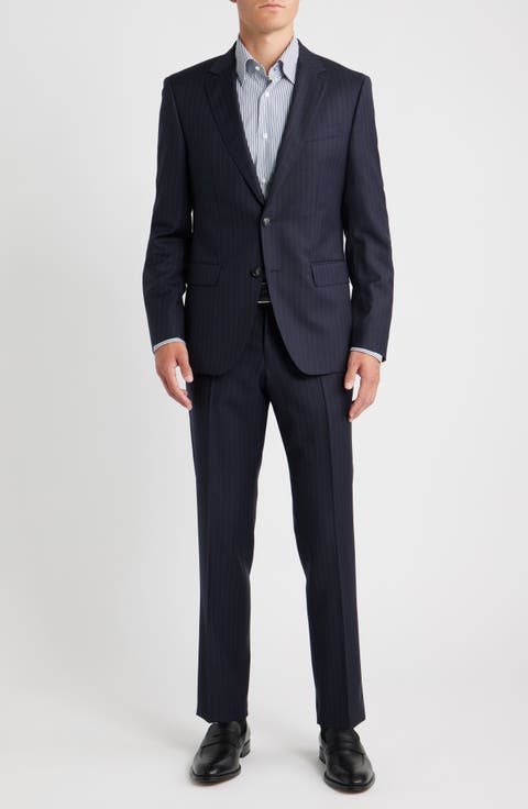 Huge Slim Fit Navy Pinstripe Wool Suit (Regular, Short & Long)