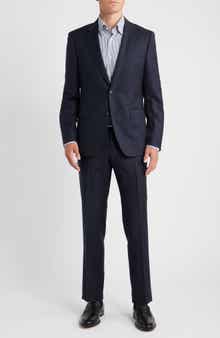 BOSS Huge Slim Fit Navy Pinstripe Wool Suit