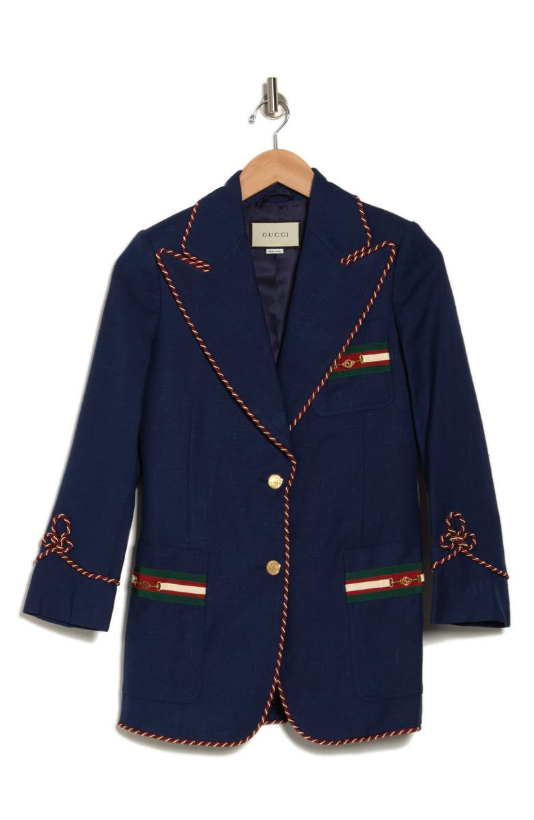 Gucci Piped Peak Lapel Jacket, Alternate, color, Blue