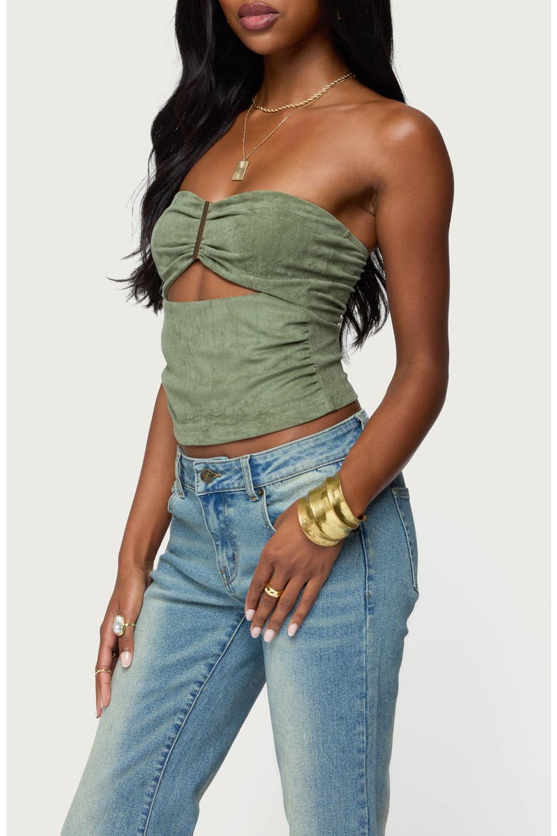 Kalina Cutout Strapless Faux Suede Top, Alternate, color, OLIVE