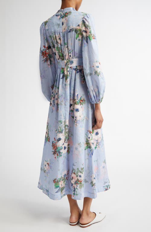 Zimmermann Everley Midi Light Blue Multicolor Dress In Light Blue Watercolour Floral