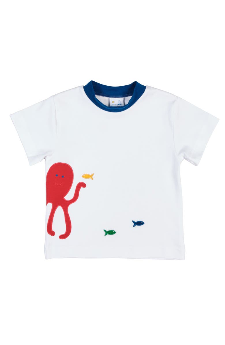 Florence Eiseman Knit Shirt With Octopus And Fish, Main, color, White/Royal